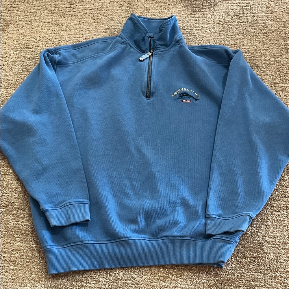 Tommy Bahama Men's Blue Half-Zip Pullover with Chest Logo